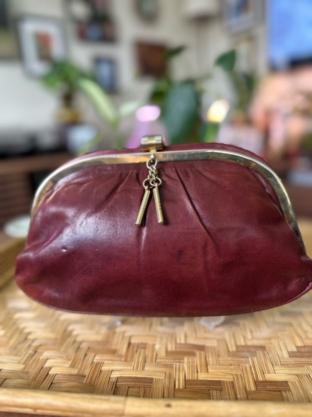 Vintage Sabiha Leather Boutique Burgundy Frame Clutch